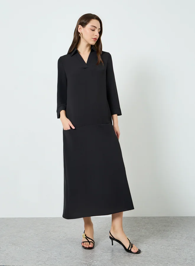 تايك تو فستان ماكسي نسائي أسود بقصة  وكم ثلاثة أرباع